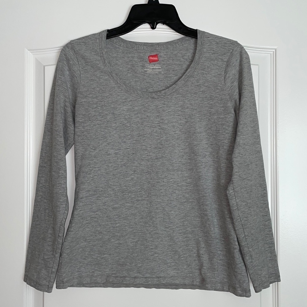 Womens Hanes Gray Long Sleeve Top Medium